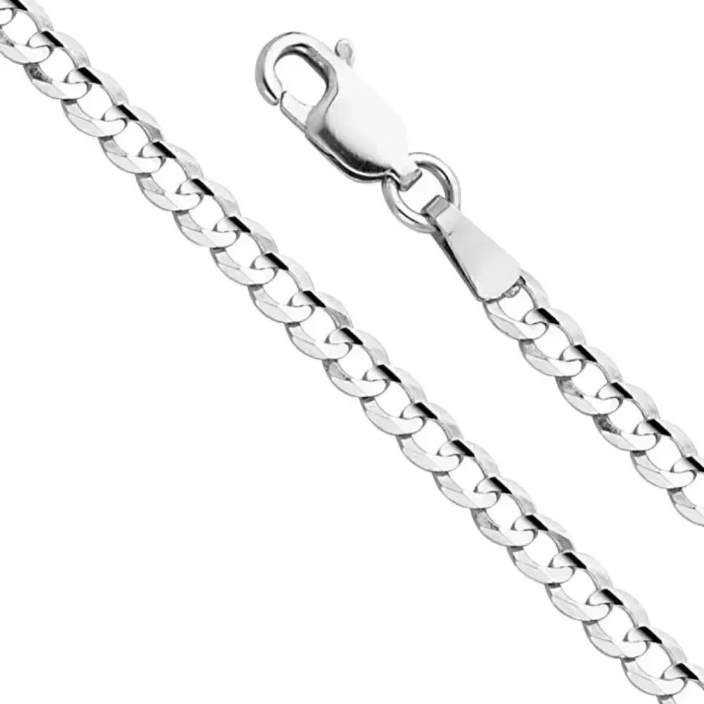 14k Solid White Gold Curb Concave Cuban Chain Bracelet | 3.0 mm |